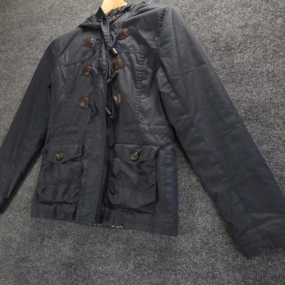 AEROPOSTALE‎ Womens Navy Blue Hooded Duffle Military Jacket Sz S Water Resistant - Picture 6 of 14